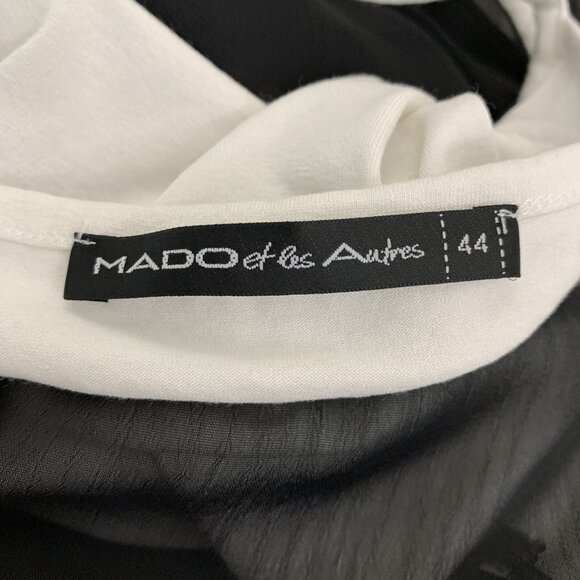 Mado Et Les Autres 44 Dress Sleeveless Black White Layered Feather Graphic Sheer - Picture 8 of 9